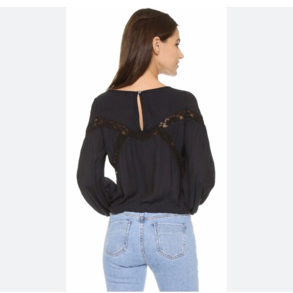 Free People Black Lace Keyhole Back Blouse Shirt